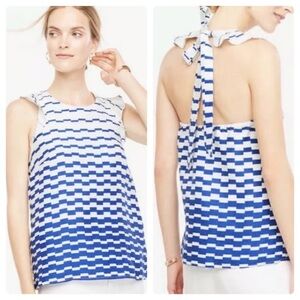 Ann Taylor Blue and White Geometric Tank Top